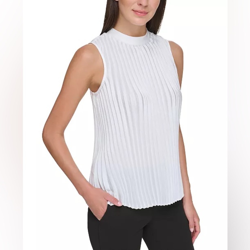 DKNY Women’s Pleated Satin Sleeveless Ivory Halter Top Size S